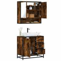 vidaXL Set de muebles de baño 2 pzas madera contrachapada en color Gris sonoma/Roble Sonoma/Roble ahumado y más | almacenamiento funcional diseño moderno para baño dormitorio sala - details 2