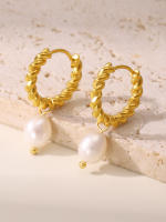 Pendientes Colgantes de Perla Natural de Agua Dulce + Maple Inoxidizable Dorado 18K,Aros Retorcidos Chapayos en Oro,Joyería de Moda para Mujer,Diseño Elegante y Sofisticado, Resistentes al Agua,Duraderos, accesorios de Lujo,Idea de Regalo para Cumpleaños - details 10