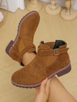 Botas De Mujer De Calidad Superior Con Hebilla 2024 Moda Talla Grande Botines Modernos Punta Redonda Botas Descubiertas Para Venta Caliente Material PU Suela De Goma Tacón Medio Hecho a Mano - details 7