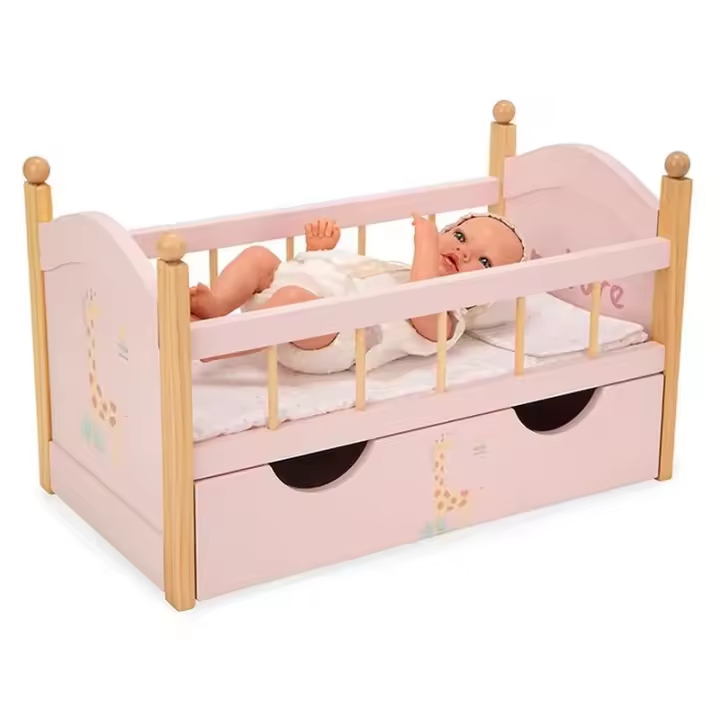 Cama de Madera para Muñecas con Cajón Nature Rosa 21584 - 1