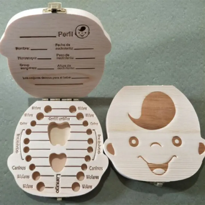 Caja De Dientes Del Bebe Caja De Lanugo Almacenamiento De Dientes De Niños Souvenir De Cumpleaños Regalos Para Niños Unisex Madera - 1