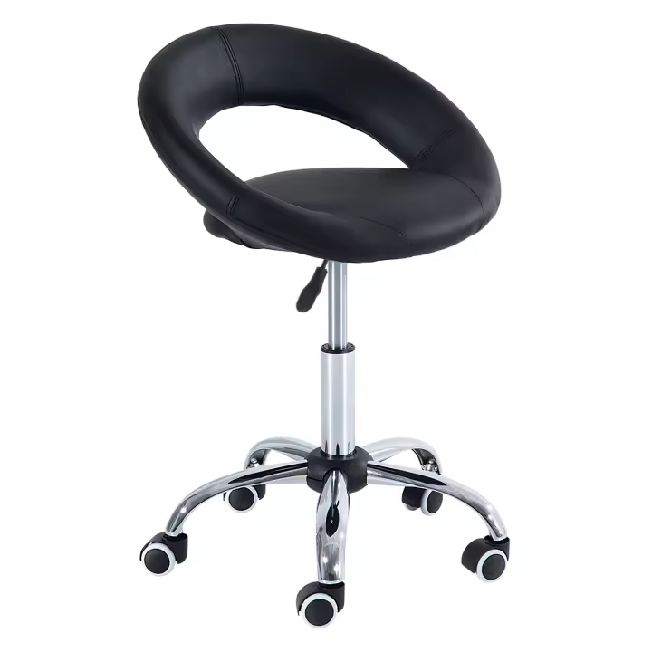 HOMCOM Taburete con Ruedas Taburete de Trabajo Taburete Giratorio Silla de Oficina Regulable en Altura, PU + Metal, Negro, 50 x 54 x (66-78) cm - 1