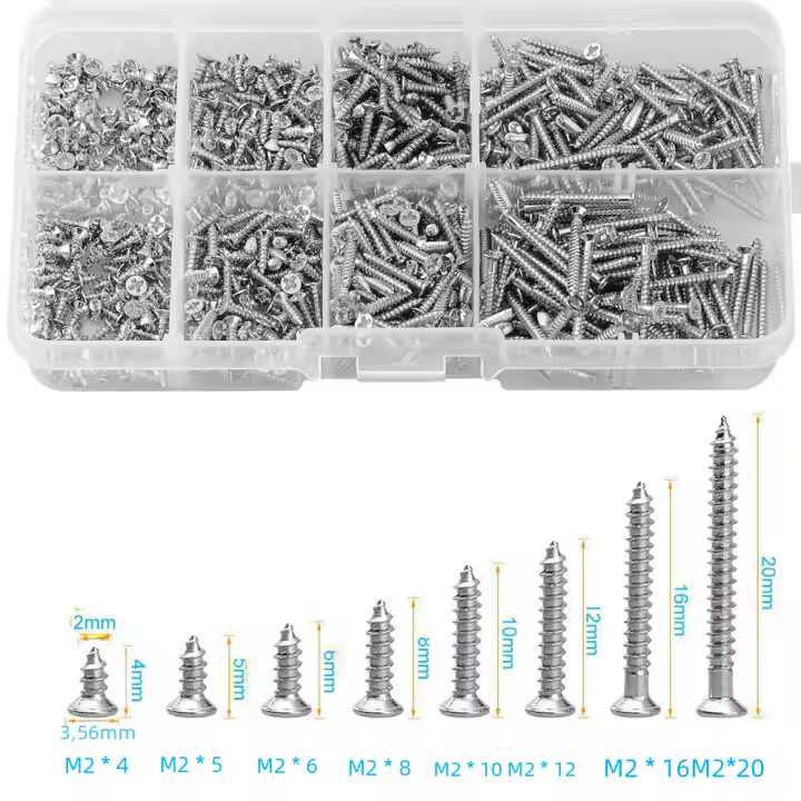 Kit De Clavos Autoperforantes De Acero Al Carbono Enrosqueados De Níquel M2x4 M2x5 M2x6 M2x8 M2x10 Con Juego De Tuercas De Bloqueo 800pcs/box - 1