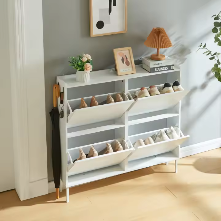 Zapatero Ylitornio con 4 patas para 8 pares 92x100x19 cm - Blanco [en.casa] - 1