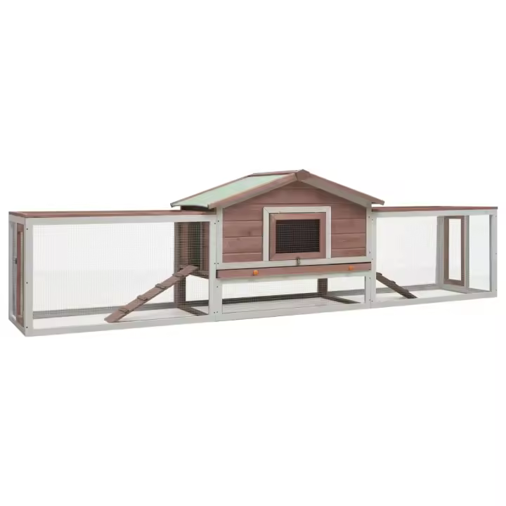 vidaXL Madera Maciza Pino Caseta Conejos Abeto 303x60x86 cm Conejera Mascota Color Marrón,  Moca,  Gris y mas - 1
