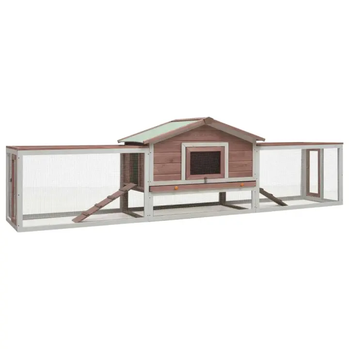 vidaXL Madera Maciza Pino Caseta Conejos Abeto 303x60x86 cm Conejera Mascota Color Marrón,  Moca,  Gris y mas - 1