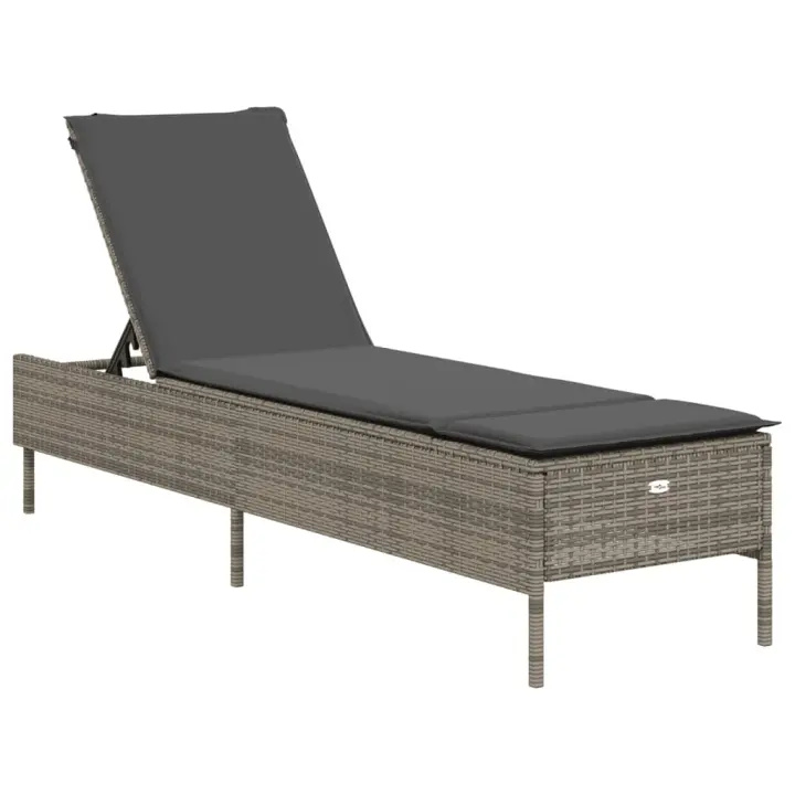 vidaXL Tumbona con cojín ratán sintético Negro, Marrón, Gris Sillas de Exterior Ideal para jardín, playa, piscina, terraza Tumbona Piscina Tumbonas Playa Tumbonas Jardín Exterior - 1