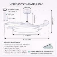 Ventilador de Techo Led  72W,  Regulable en Intensidad y en Tono de Luz  de Fria a Cálida, 4 Aspas Retráctiles, Mando a Distancia y APP para Móvil , Motor DC Ultra Silencioso, 6 Velocidades, Eficiencia Energética A - details 2