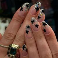 24PCS Uñas Postizas RTAUG Estilo Stiletto Con Largos Bowknot Negro Y Plateado Dissimétricas Cubiertas De Polvo Conjunto De Uñas Falsas Para Fiesta Y Verano - details 8