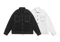 Chaqueta De Denim Para Hombre Estilo Callejero Con Bolsillos Grandes Diseño De Contraste Talla Grande Negro Y Blanco Lavado Abrigo De Otoño 4XL 5XL - details 1