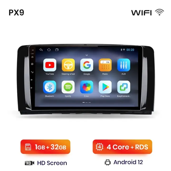 AWESAFE PX9 inalámbrico CarPlay Android Auto Radio para Mercedes Benz Clase R W251 2005 2006 2007 2008 2009 2010 2011 2012 2013 2014 2015 2016 2017 coche reproductor multimedia GPS 2 din autoradio volante controles RDS Bluetooth - 1