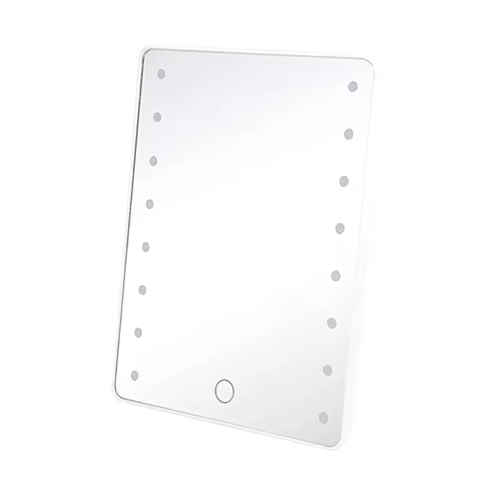 Espejo de Maquillaje con Luz LED | Espejo multiposición y 16 LEDS | Soporte trasero giratorio 180º | Ajuste de brillo táctil | Medidas: 16,8 x 5 x 21,3 cms | 2 pilas AA no incluídas | Marca RevolutionLine - 1