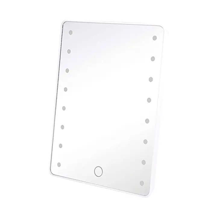 Espejo de Maquillaje con Luz LED | Espejo multiposición y 16 LEDS | Soporte trasero giratorio 180º | Ajuste de brillo táctil | Medidas: 16,8 x 5 x 21,3 cms | 2 pilas AA no incluídas | Marca RevolutionLine - 1