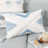 Funda De Cojín Rectangular Azul Con Patrón Geométrico Y Lazos Para Decoración Del Sofá Y La Habitación 100% Poliéster Lavable - details 13