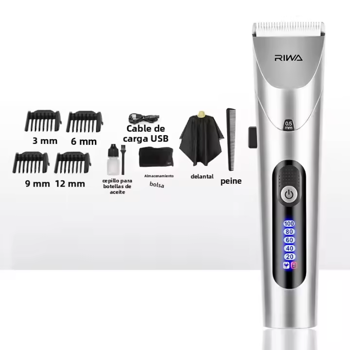 Cortadora De Pelo Profesional RIWA Para Hombres Con Pantalla LED Recargable Y Cabeza De Acero Inoxidable Para Corte Seco Y Humedo - 1