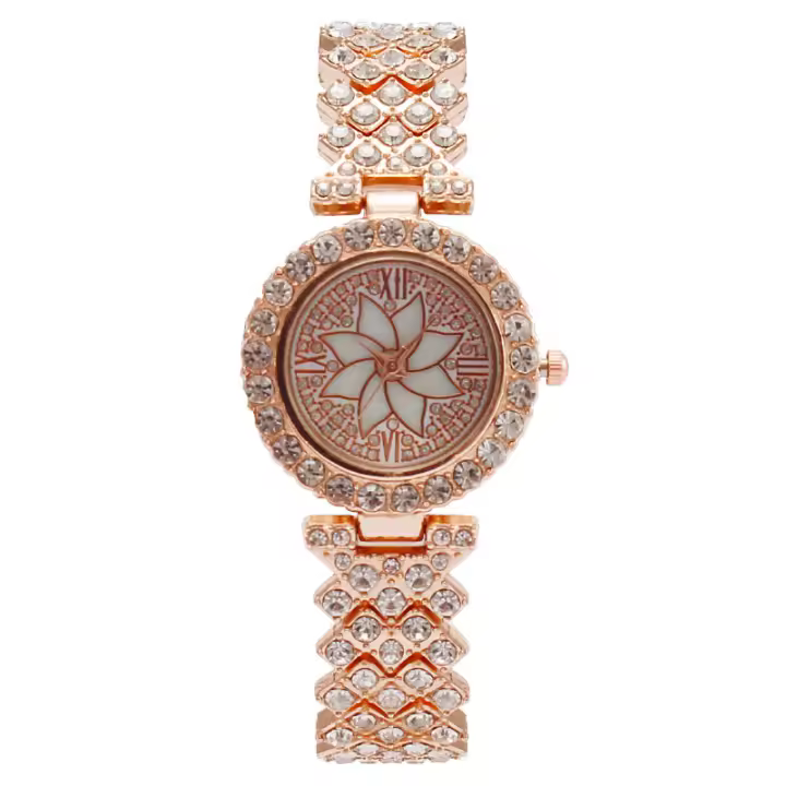 Reloj para mujer con piedras brillantes, diamantes y flores, correa de brazalete, movimiento de cuarzo, un reloj de lujo y elegancia para la mujer - 1