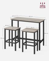 Conjunto de mesa y taburetes de bar estilo industrial, mesa alta de cocina, 2 taburetes, marco de acero resistente, diseño compacto y elegante para espacios reducidos, color gris melange o negro ébano - details 1