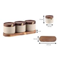LUTODY - Juego de 3 botes de cerámica para sal, pimienta, azúcar, especias y condimentos con tapa de acacia natural para cocina y alimentos - details 4