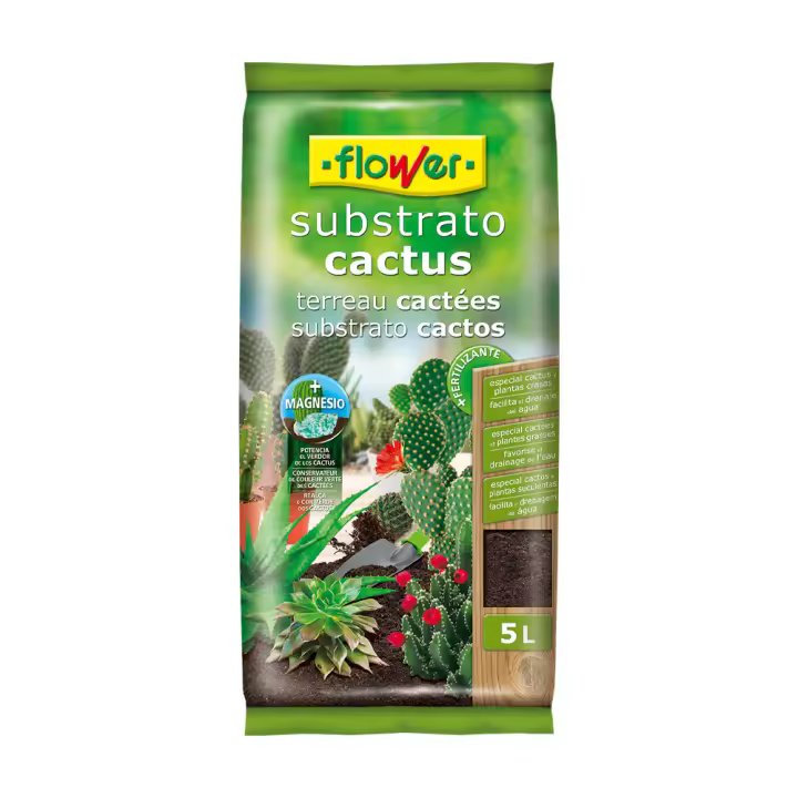 FLOWER SUBSTRATO CACTUS Y PLANTAS CRASAS EVITA EXCESO HUMEDAD+BUENA AIREACIÓN 5 L - 1