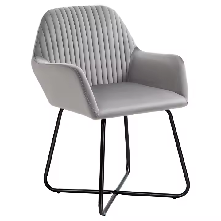 HOMCOM Butaca de Salón Sillón de Salón Tapizado en Terciopelo con Asiento Acolchado Base Metálica Cruzada Sillón Lectura para Sala de Estar Dormitorio Gris - 1