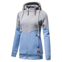MOV Sudadera ajustada de polar de manga larga con capucha, bloques de color y doble cremallera para mujer - details 2