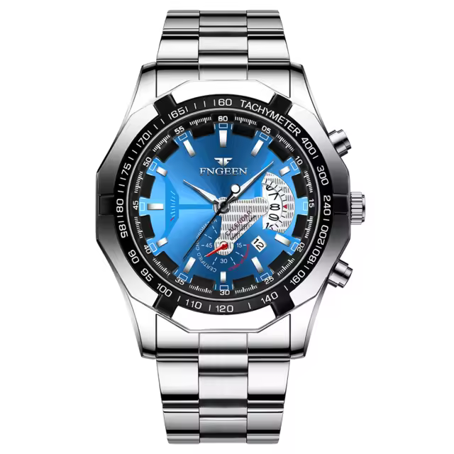 Reloj De Pulsera Masculino Luxo 2024 En Acero Inoxidable Resistente Al Agua Con Cronógrafo Moda Casual FNEEN 001 Sin Seguro - 1