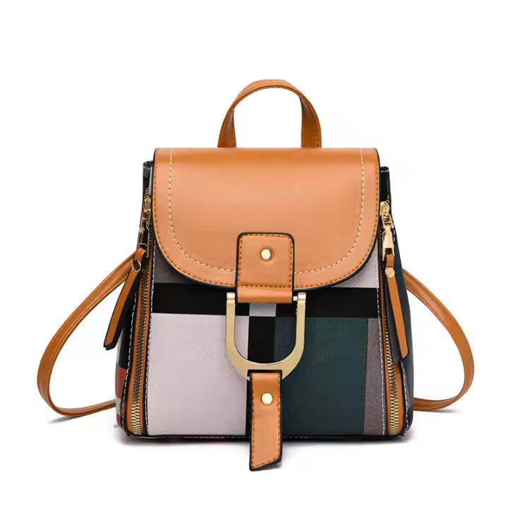 Mochila De Piel PU Pequeña Para Mujer Estilo Retro Cuadros Calidad Superior Viaje Mochila Escuela Bolsa De Hombro Moda - 1