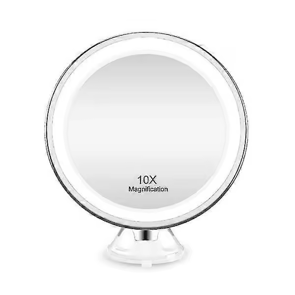 Espejo de maquillaje con ventosa, Luz LED y aumento de X10-Blanco - 1