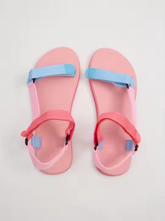 Chanclas cangrejera bicolor, suela rosa, tiras multicolor, cierre velcro, ligeras y cómodas INSIDE - 1