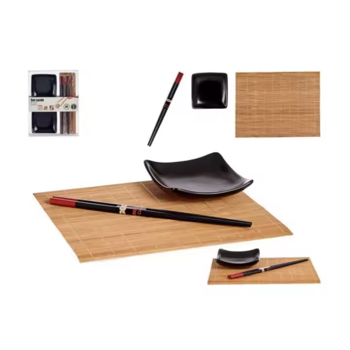 Plaza Tres Aguas – Set 6 pcs de Sushi Negro Marrón Cerámica Bambú - 1