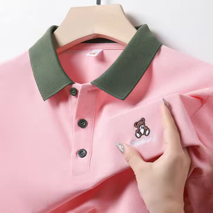 Camisa Polo Para Hombre Con Bordado De Oso Cartoon Manga Corta Estilo Casual Transpirable Para Verano 2024 Comodidad Y Brevedad - 1