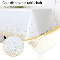 Mantel Plástico Desechable Rectangular Para Fiestas Y Bodas Con Puntos Dorados Impermeable Decorativo De Poliéster Para Interior Y Exterior - details 0