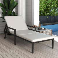 Outsunny Tumbona de Ratán Chaise Longue de Jardín con Respaldo Ajustable en 5 Posiciones Cojín Acolchado y 2 Ruedas Carga 120 kg 73x200x48 cm - details 1