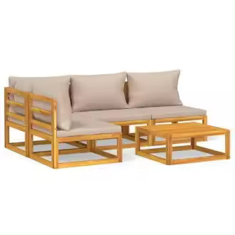VIDAXL 3155271 set de sofás con mesa de jardín de 5 piezas fabricado en madera maciza con cojines gris topo vida xl - 1