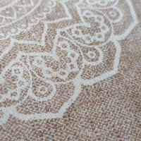 LaFábricadelasTelas - Falda Mesa Camilla Rectangular Primavera Verano Loneta estampada mandalas algodón color beige y gris. Faldón Faldilla enagüilla - details 6