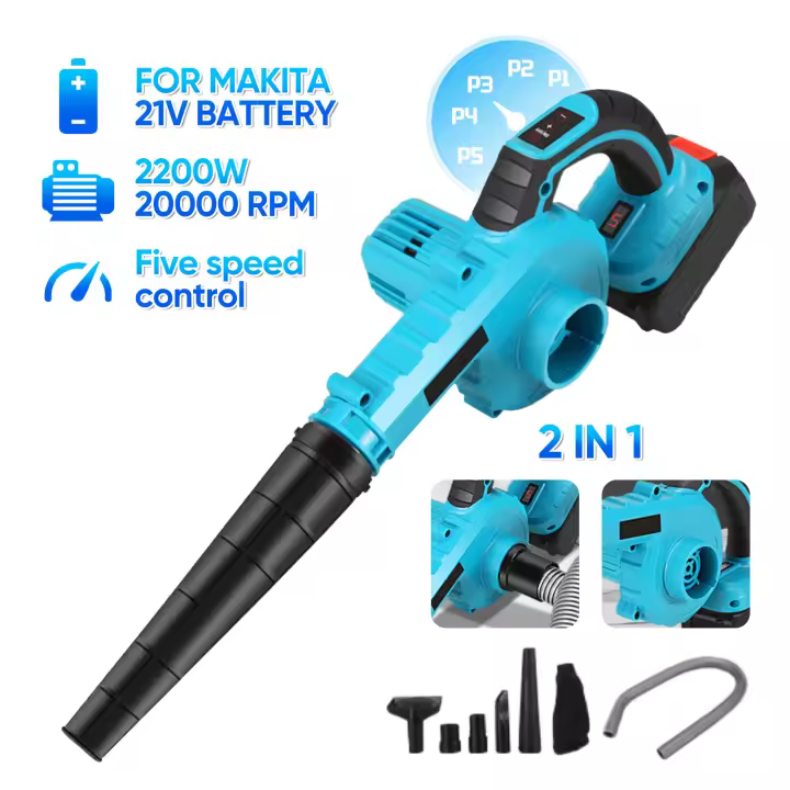 Soplador de hojas y aspirador inalámbrico 2 en 1, 21V, 500W, 20000RPM, Pantalla de potencia, 5 niveles de ajuste, Secador de pelo portátil recargable Pequeño para batería Makita de 18V (sin batería ni cargadores) - 1