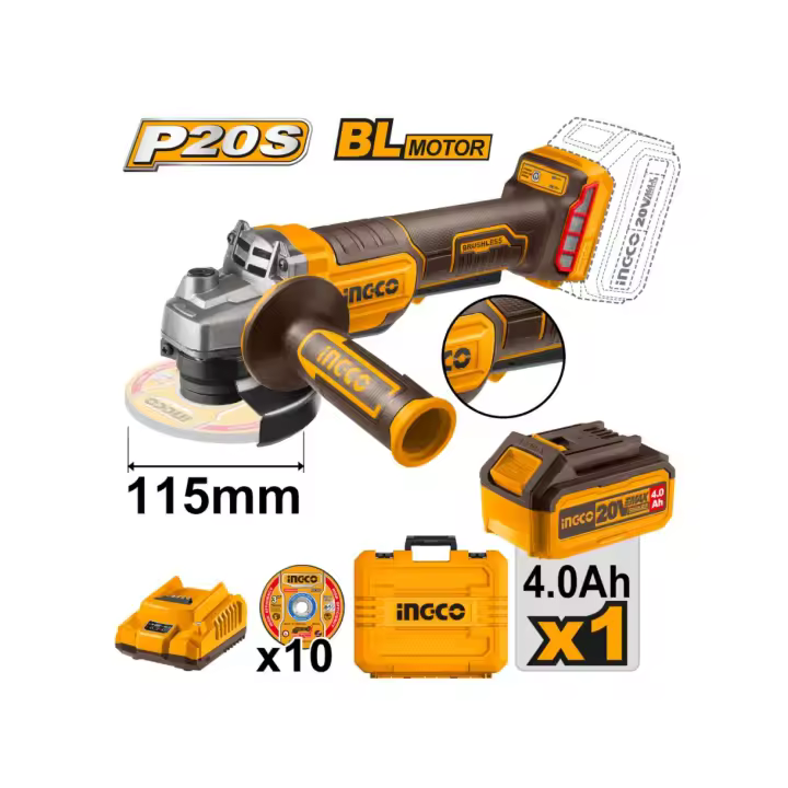 INGCO CAGLI2111561 Mini amoladora 20V 115MM (1XBAT4AH+CARGADOR) - Envío desde España 24h. - 1