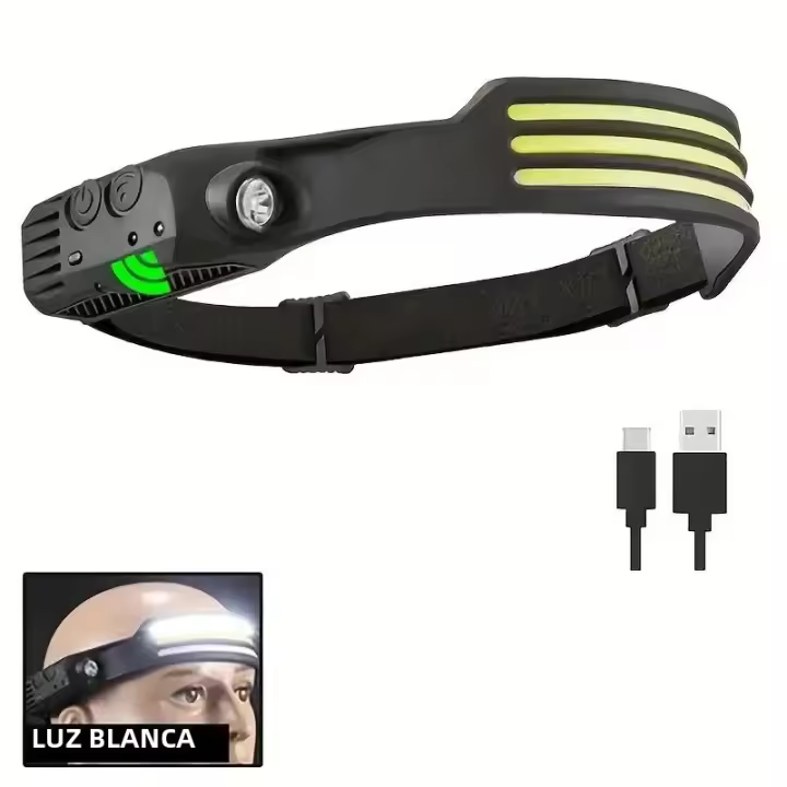 Linterna Frontal LED Potente Recargable USB Con Sensor Para Camping Pesca Y Correr 5 Modos Luz COB Ángulo De Haz 60° Impermeable - 1