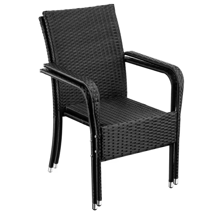 Tectake - Silla de jardín de ratán GIRONA apilable, capacidad de carga 120 kg, Conjunto de sillas modernas con tejido resistente a la intemperie y duradero de poliratán, Estructura de acero revestido en polvo para una enorme estabilidad, Respaldo alto - 1