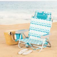 Aktive - Silla de playa plegable con respaldo reclinable en 5 posiciones, estructura de aluminio y acero, asiento de poliéster, cojín, bolsillo lateral y asas tipo mochila, diseño azul Maldivas - details 1