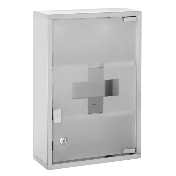 Lola Home Armario de baño botiquín con llave plateado de acero inoxidable y cristal de 30x12x45 cm - 1