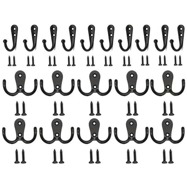 WEBI Kleiderhaken Wand Gusseisen,Garderobenhaken Vintage,Metall Wandhaken Rustikal,Mantelhaken,Huthaken,Doppelhaken Fu00fcr Mantel,Jacken,Hut,Schwarz,5 Stu00fcck