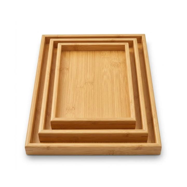X-Set de 3 Bandejas Rectangulares de Bambú, Bandejas de Servir para Cocina y Mesa, Bandeja para Desayuno, Café y Aperitivos, Bandejas Decorativas y Resistentes para Hogar, Restaurante y Hostelería