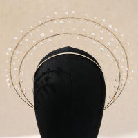 Diadema De Ángel Para Novia Dorada Con Halo Y Perlas Diadema De Diósisa Para Mujeres Y Niñas Adorno Elegante Para Bodas Y Fotografías - details 1