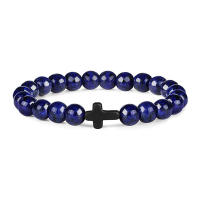 Pulsera De Rosario Para Hombres Y Mujeres Con Piedras Naturales Y Madera Hematita Onix Joyería De Yoga Meditación Pulsera Cruz - details 10