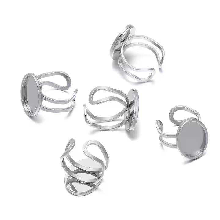 5 Piezas De Acero Inoxidable 18/25mm Encaje De Anillo Oval Base Vacía Para Fabricación De Joyas Accesorios De Findings DIY - 1