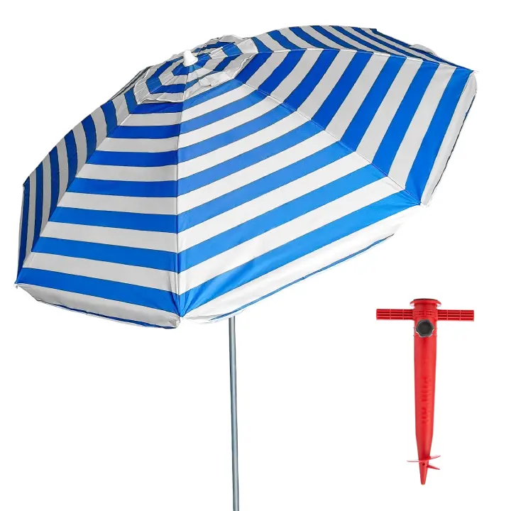Sombrilla Playa Grande 200 cm, Antiviento, protección uv 50, materiales de calidad, tubo de aluminio, varillas de fibra de vidrio, palo reclinable, incluye bolsa de transporte - 1