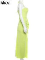 Vestido Maxi Sin Mangas Para Mujer Kliou Estilo Bandage Con Aros Y Rotura Lateral Silueta Corporal Corto De Calle Polyester Spandex - details 2