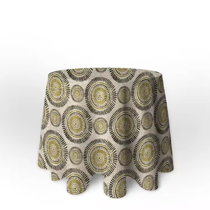 LaFábricadelasTelas - Falda Mesa Camilla Redonda Primavera Verano Loneta estampada mandalas algodón color Mostaza, bronce y turquesa. Faldón Faldilla enagüilla.Talla 60,70,80,90,100 - 1