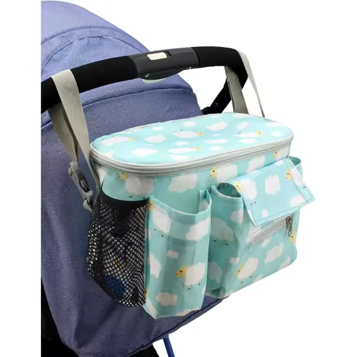 PORCHEDDU Bolsa de almacenamiento para cochecito de bebé Bolsa de almacenamiento para cochecito de gran capacidad con Bolsa de limpiezas y soporte para a Taza Correa de hombre ajustable para la mayoría de los cochecitos Bolso múltiple (Porcheddu) rosa) - 1